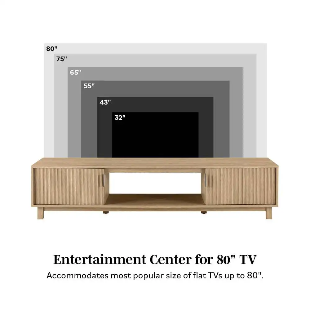 TV용 모던 플루트 문짝 미니멀리스트 TV 스탠드, 코스트 오크, 최대 80 인치