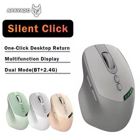 Silent Dual-mode Wireless Mouse with Bluetooth 5.0 and 2.4G, DPI Adjustment, 500mAh Battery, Display Screen for PC Laptop Mac