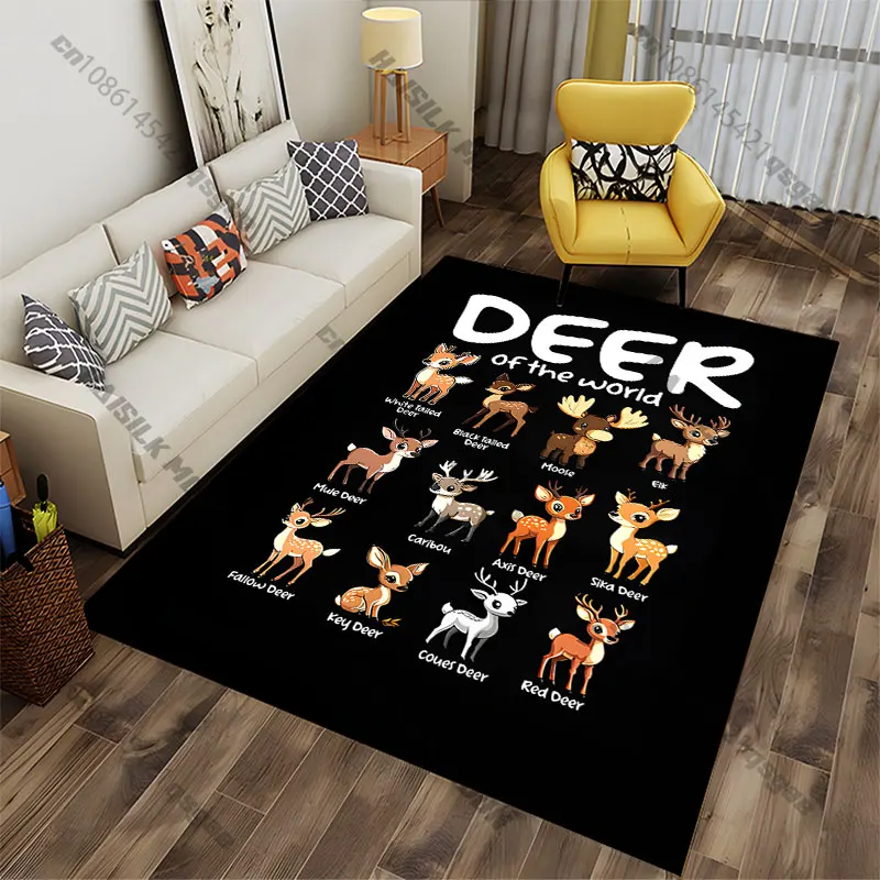Different deer species illustrated carpet Yoga living room room decor children's crawling mat doormat area rug games mat view 6