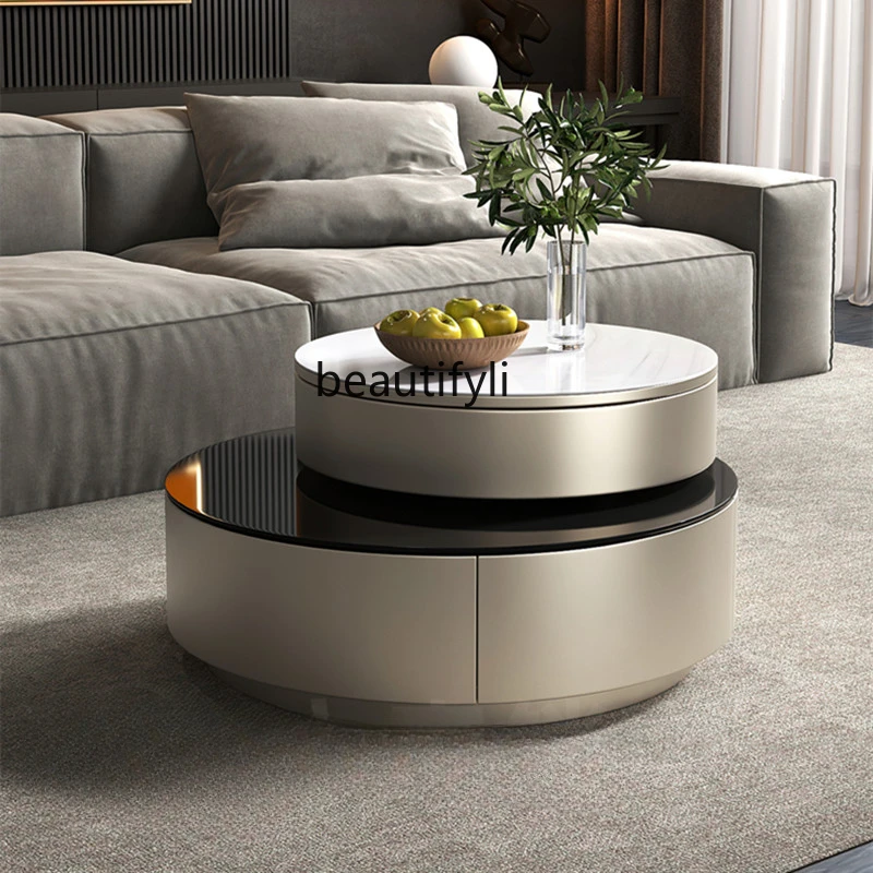 

Tempered Glass Coffee Table Living Room Modern Minimalist Rotating Double Layer Size Circle and Creative Designer Tea Table