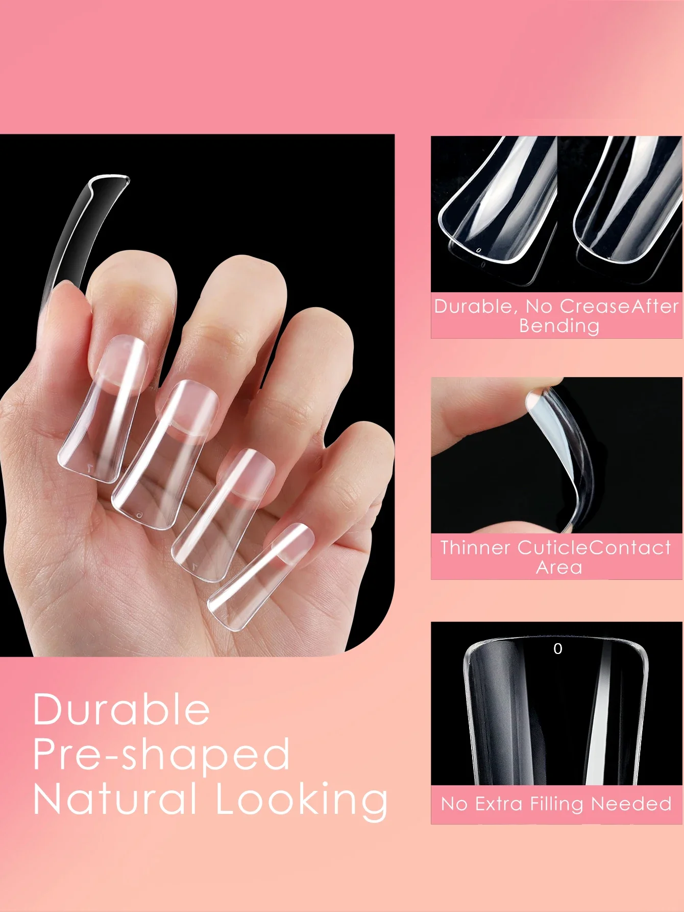 500pcs/ Bag Duck-bill Acrylic Fake Nail Head Wide French Full Cover Gel Special Shape Nail Natural/Clear Extension Nail Tool