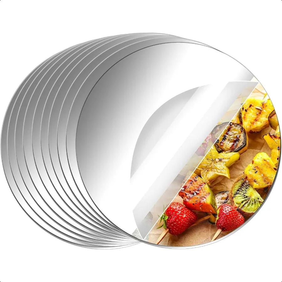 

10 Pack Acrylic Round Mirrors Non Glass Round Mirror Plate Self Adhesive Mirror Stickers for Home Wall Decor or Wedding Table C