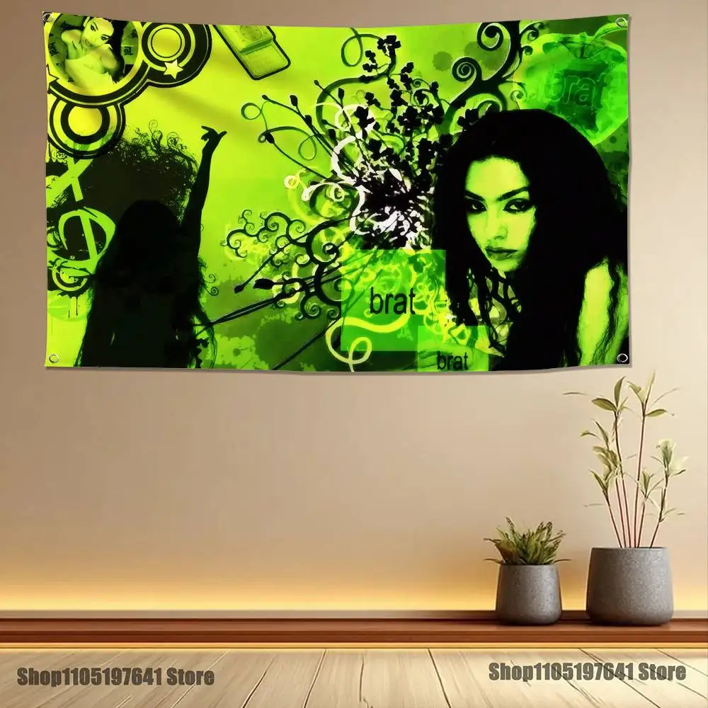 Charli XCX Brat Flag Tapestry Banner For Bedroom Outdoor Living Room Restaurant Bar Wall Decor Party