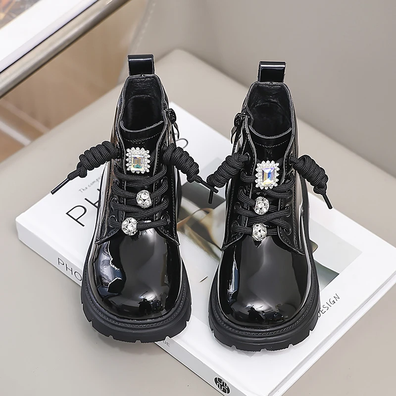 Black Girls Boots Winter Children Shoes 4 To 12 Years New Fashion Non-slip Luxury Kids Waterproof Cute Ankle Boots for Girls