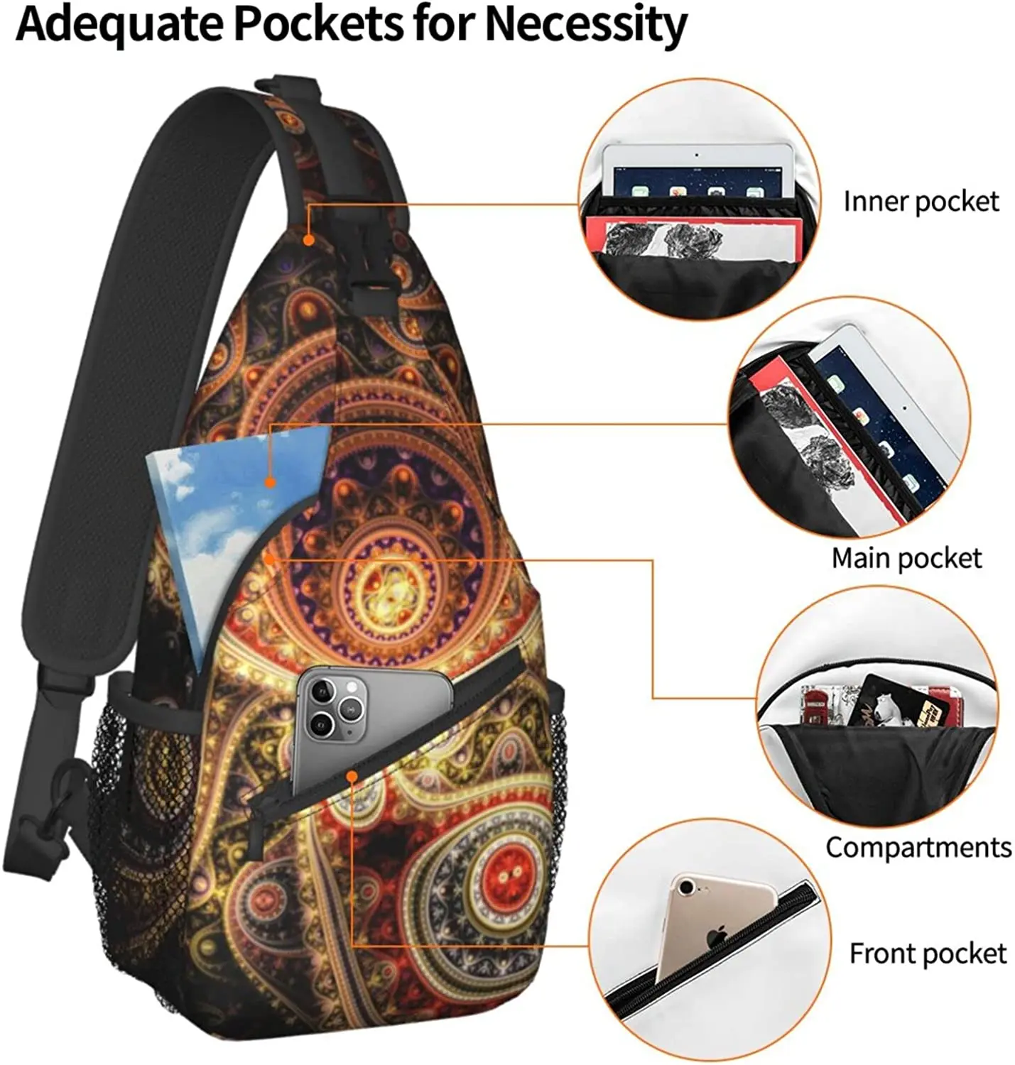 Paisley Trippy Sling Crossbody Backpack Sling Bag for Men Women Sling Bag with Water Bottle Holder for Travel Shoulder Chest Bag