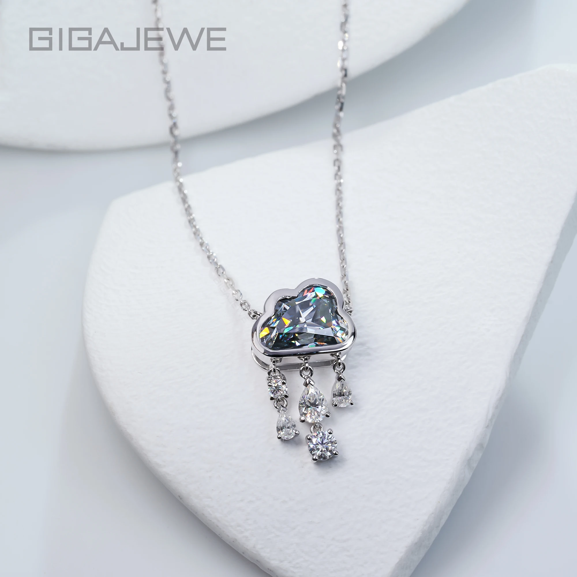 GIGAJEWE 3ct Cloud Cut Moissanite Necklace Gray Color S925 Silver 18K Gold Plated Pendant Elegant Fine Jewelry Gift for Women