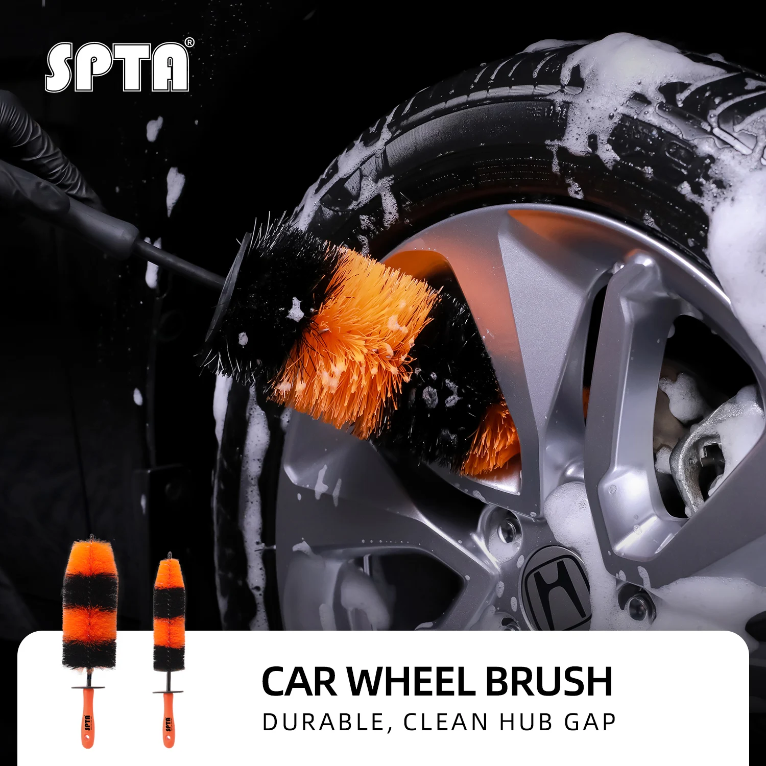 

SPTA PRO Wheel Tire Scrub Brush Easy Reach Wheel Rim Detailing Long Soft Bristle for Wheels Rims Exhaust Tips Cleaning