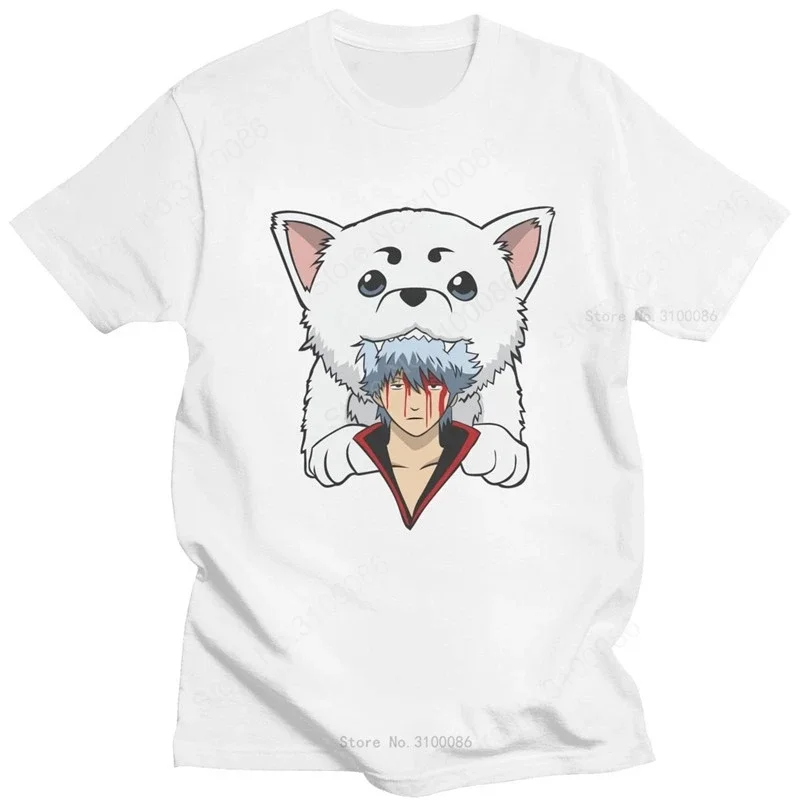 Kawaii Gintama Gintoki Sakata T Shirt for Men Short Sleeve Sadaharu T-shirt Graphic T-shirt Cotton Anime Manga Tee Tops Merch