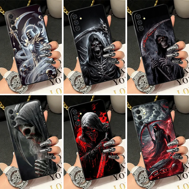 Soft Silicone Phone Case for Samsung A17 A16 A15 A14 A13 Death Grim Reaper Skull Scythe Shell A57 A56 A55 A54 A53 A37 A36 A27 A2
