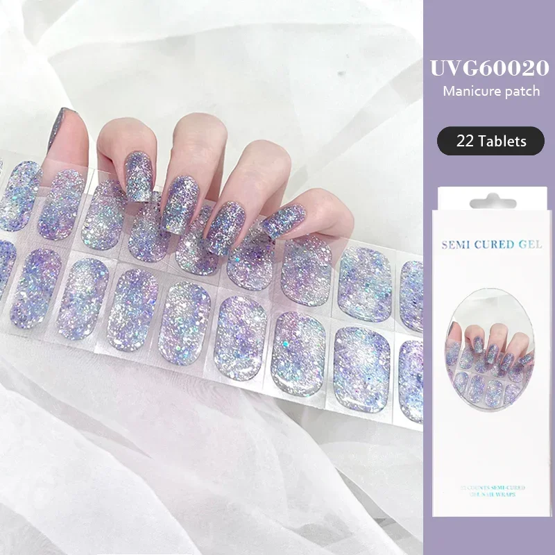 22 Tips Uvg Serie Uv Semi-Uitgeharde Gel Nagelstickers Waterdichte Langdurige Volledige Dekking Nagel Decals Uv Lamp Vereiste Nagel Bedels