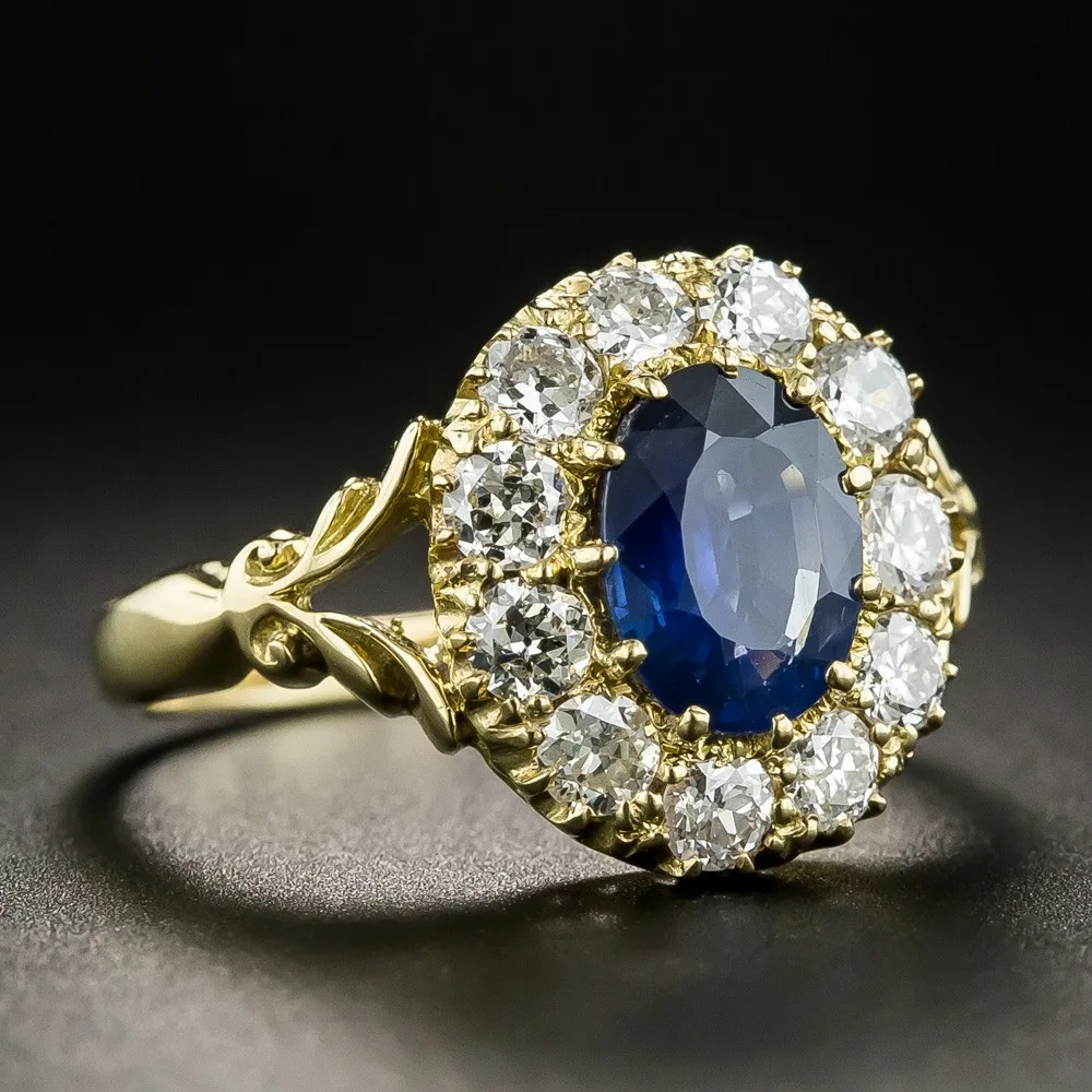 New Luxury Aquamarine Gemstone Gold Color Rings For Women Silver Jewelry Vintage Exquisite Ring Anniversary Engagement Gifts