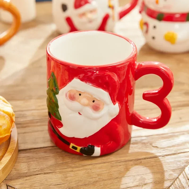 Unique Handpainted Santa Claus Snowman Tea Mug Ceramic Coffee Cup Creative Christmas Office Water Cup Gift Idea