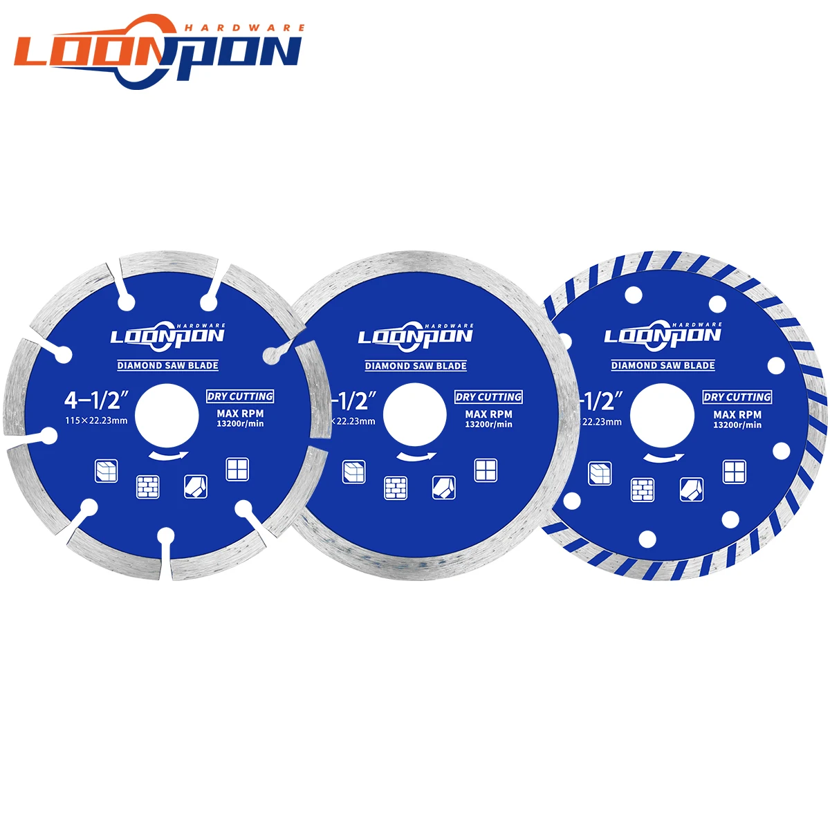 4.5inch 115mm Diamond Segmented Turbo Saw Blade 7/8 Inch Arbor for Dry Wet Cutting Porcelain Tiles Granite Marble Ceramics 3PCS