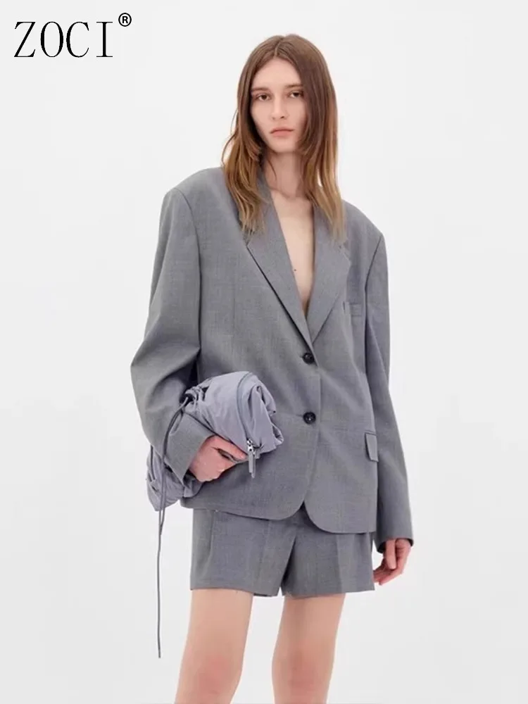 

ZOCI Fashion Women's Blazer Wool Suit Jacket Loose Broad Shoulder Design Temperament Suit Office Lady 2025 Spring New