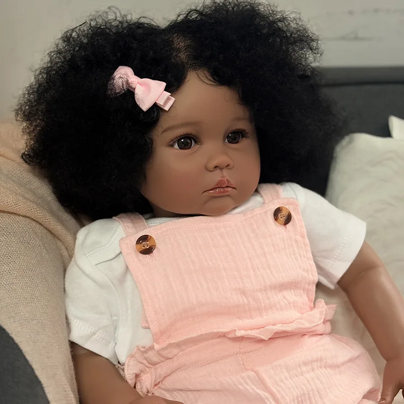 60CM Reborn Julieata Lifelike Soft Touch with Cloth Body Real Looking Realistic Dark Skin Reborn Doll