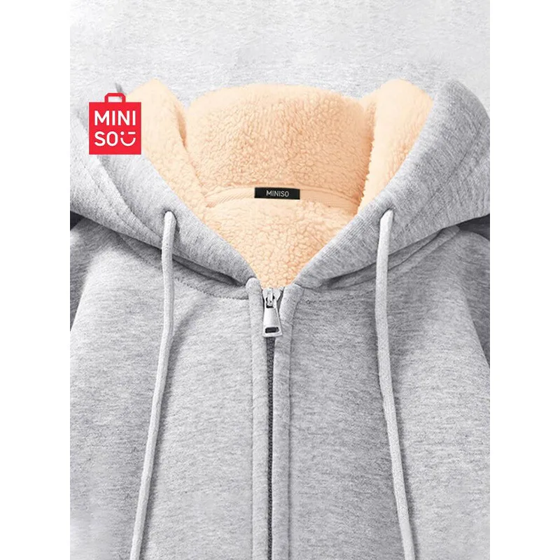 

Mingchuang толстое пальто премиум-класса для женщин, новинка 2025, осень-зима, серая толстовка с капюшоном, кардиган из овечьей шерсти, утолщенная толстовка на флисовой подкладке