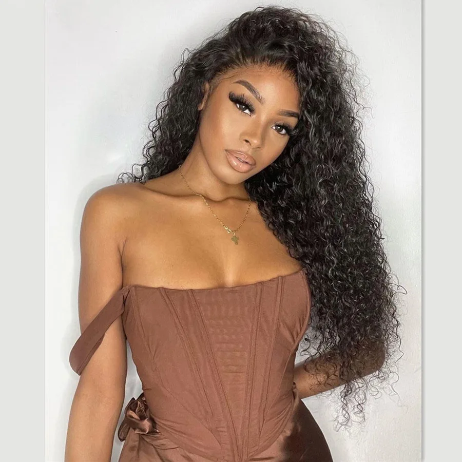 Мягкий бесклеевой натуральный черный парик 180 Плотность 26 дюймов Длинный странный вьющийся глубокий парик фронта шнурка для женщин с волосами ребенка предварительно выщипанные ежедневно