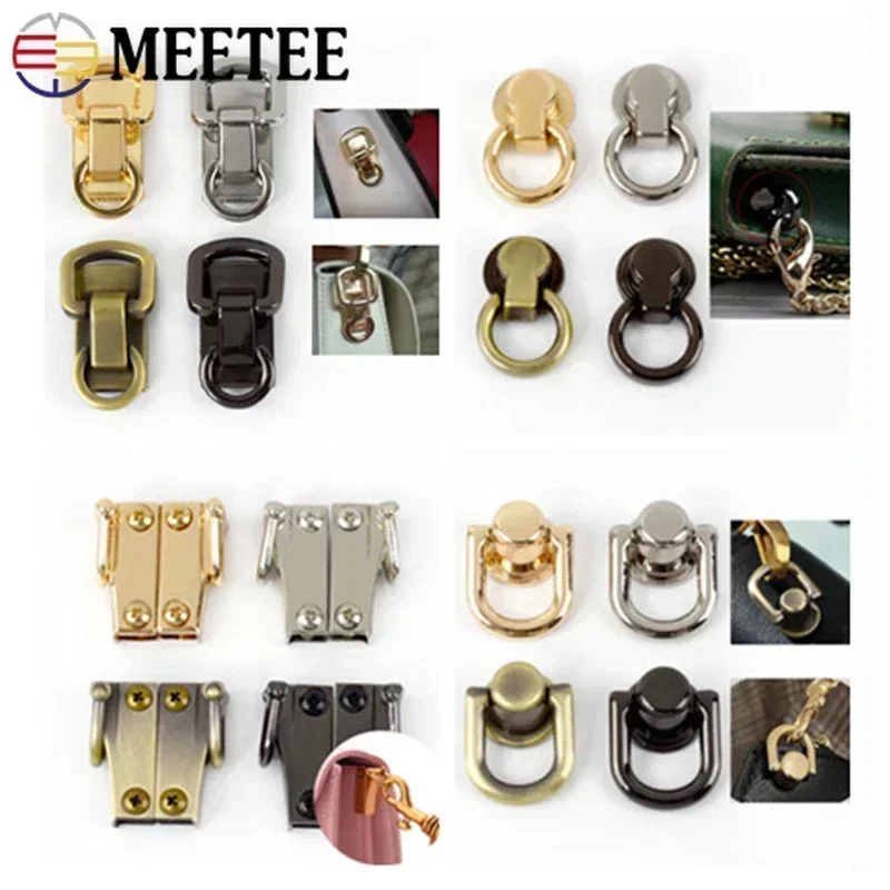 4Pcs Metal Side Clip Buckles Bag Strap Connector Handle Buckle Screw Nail Ring Hook Carabiner Clasp Accessories for Handbags