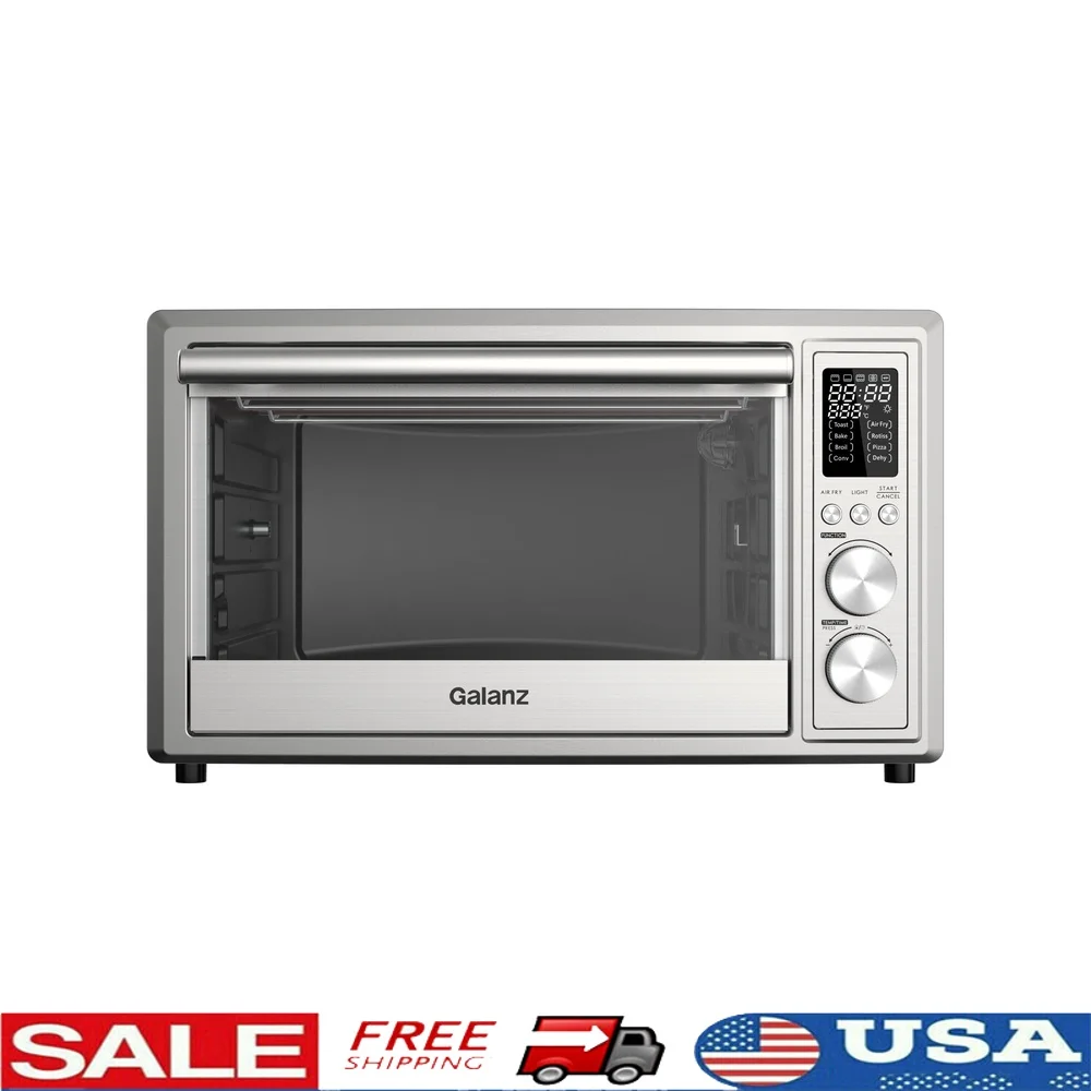 Horno tostador Digital, freidora de aire de acero inoxidable de 1,1 pies cúbicos, 1800W, con 8 funciones de cocción, pantalla LED, asador con luz Interior