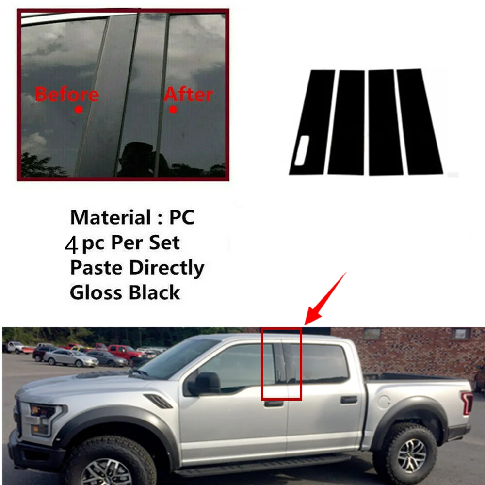 

4pc Door Trim B Pillar Posts Gloss Black Cover Fit For FORD F150 (Keyless) 15-21