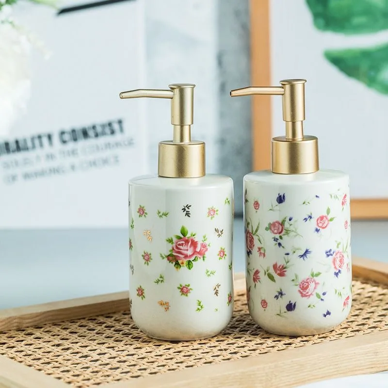 Creative Rose Shower Gel Divided Bottled Press-on Ceramic Hand Sanitizer Bottle Soap Dispenser Toilet Bathroom Accessories 2023