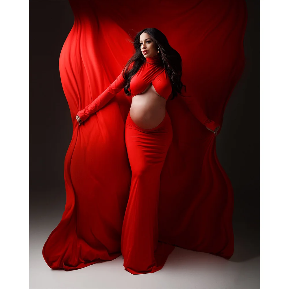 Элегантное платье для беременных для фотосессии, красное платье для детского душа с перекрестным вырезом на животе, фотографии беременных длиной до пола