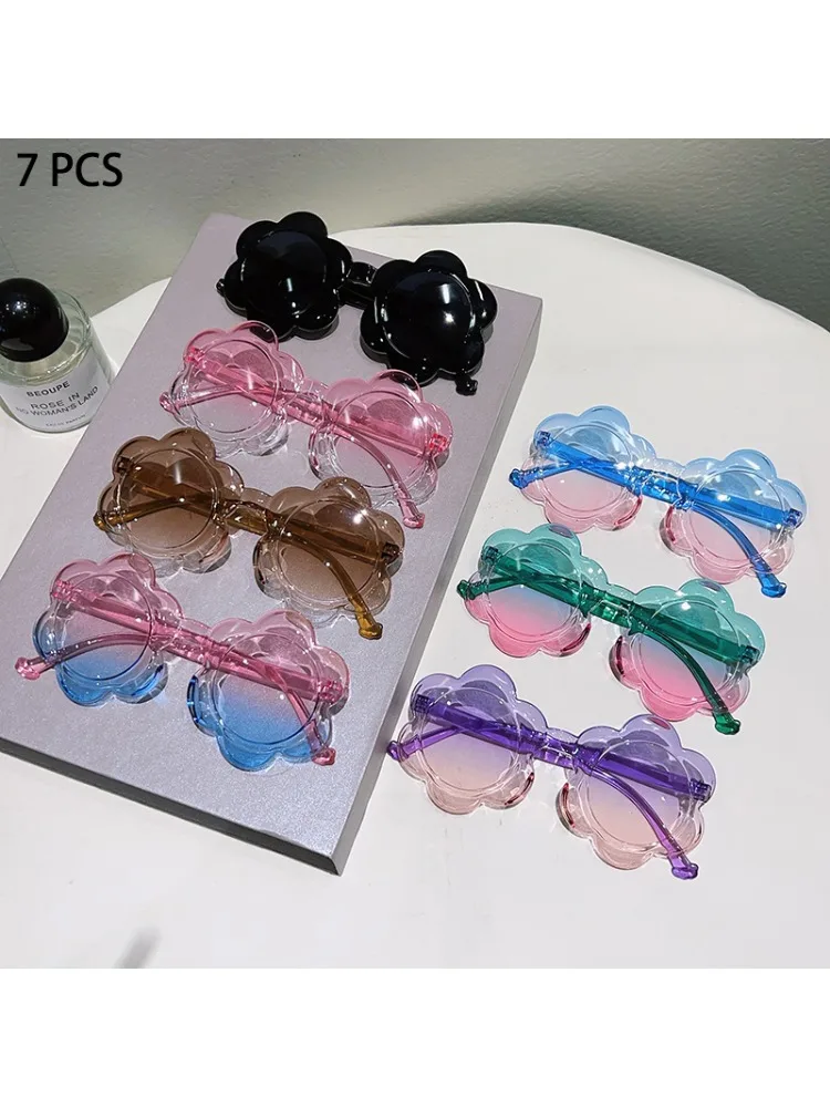 1/7 pièces lunettes de soleil en forme de fleur pour enfants élégant dégradé multicolore enfants nuances 2025 Ins à la mode mignon décor lunettes de soleil