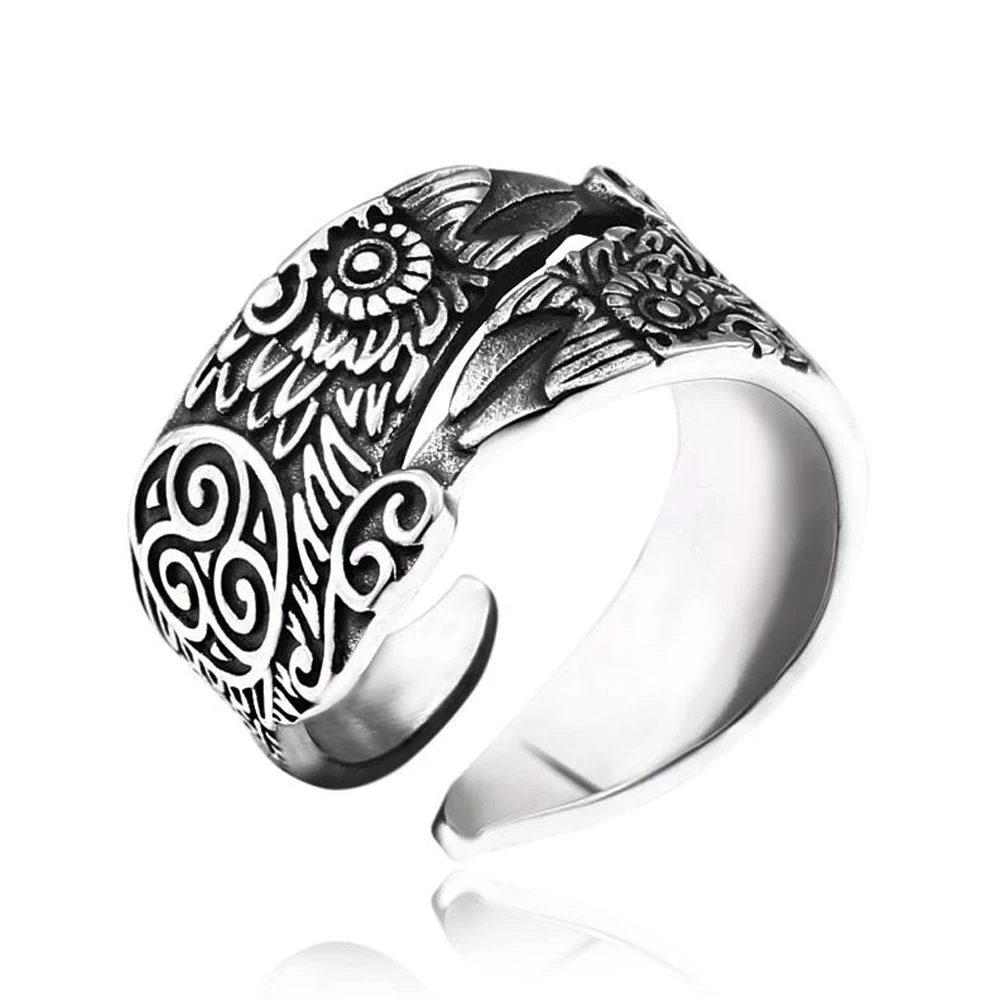 Anillo Vintage vikingo Odin Crow para hombre, anillo abierto nórdico vikingo de acero inoxidable, anillo con nudo Celtics, amuleto de motorista, regalo de joyería de cuervo