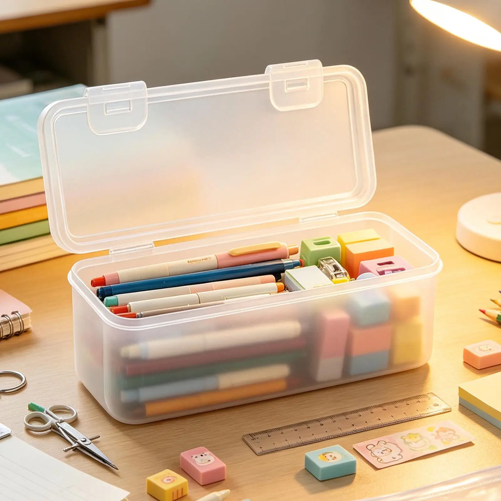 Pencil Organizer Box Transparent Craft Pen Holder Container Pencil Marker Storage for Office School Apartment Classroom Students