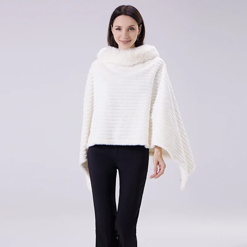 

Осень-зима, пуловер с воротником из искусственного норкового меха, шаль, нерегулярная вязаная накидка большого размера, свободный плащ, пальто для женщин, теплый кашемир