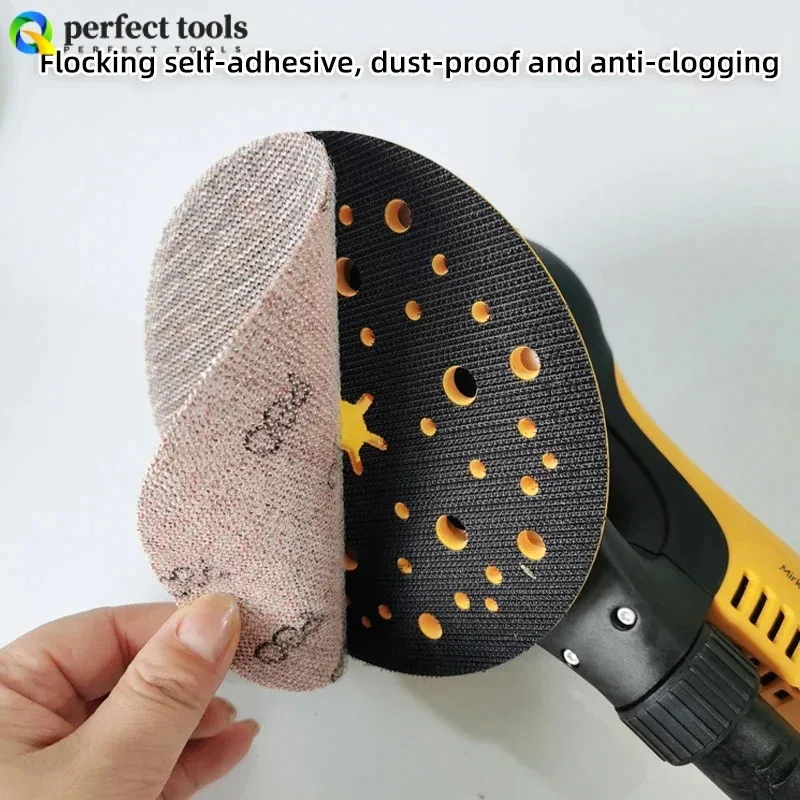 6 นิ้ว 150 มม.ตาข่ายแห้งทรายรถอะตอม Ash Putty ขัดรอบ Self-กาว Flocking เหมาะสําหรับ MIRKA กระดาษทรายนิวเมติก