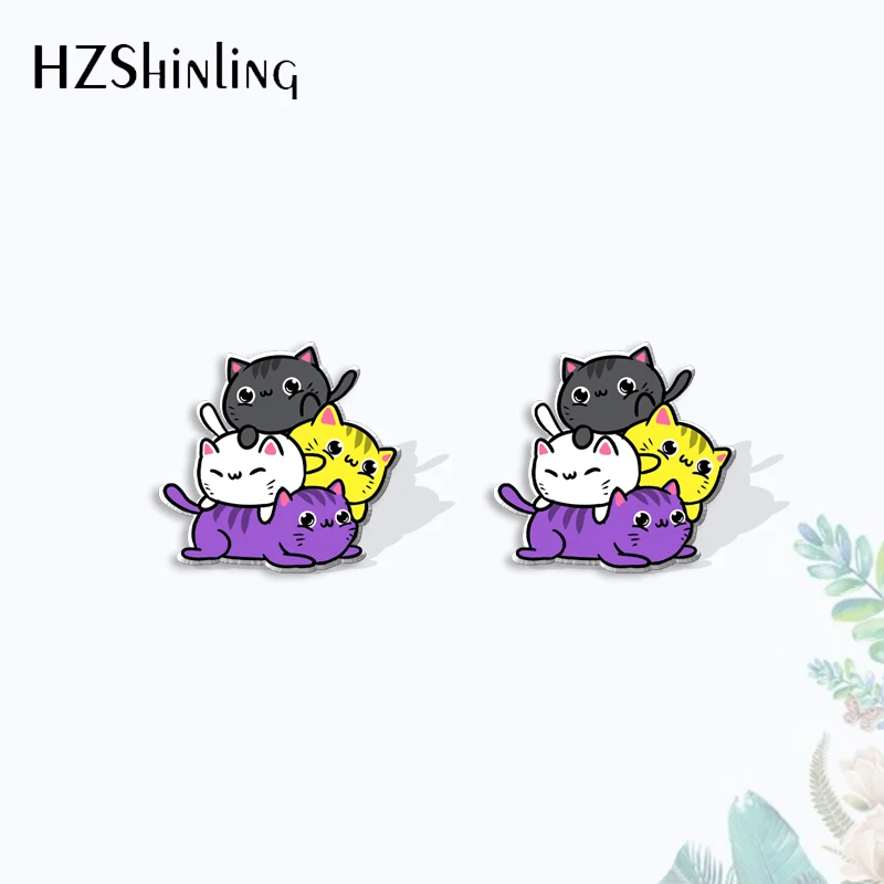 2023 New Arrival Fashion Rainbow Les Gay Bi Trans Cats Pride Acrylic Stud Earrings Handcraft Epoxy Earrings Acrylic Earrings