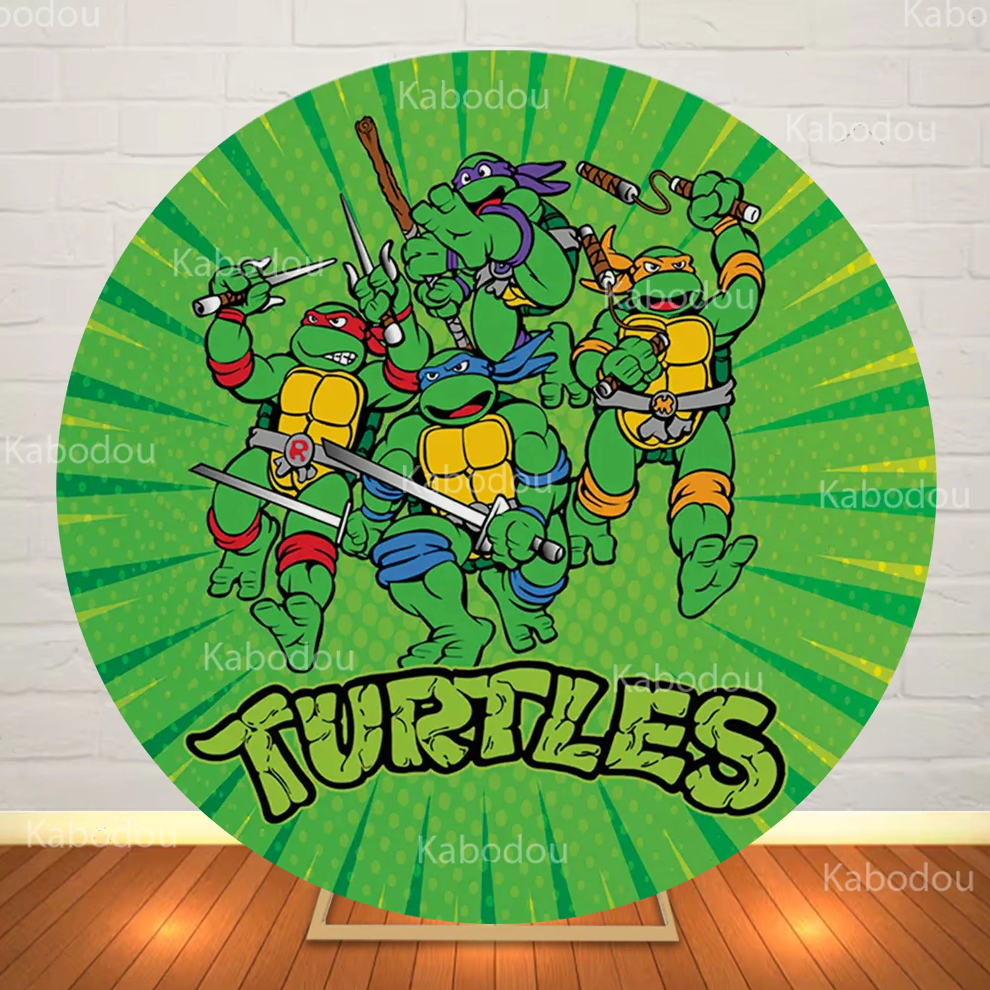 The Ninja Turtles Round Backdrop Baby Shower  Birthday Party Cartoon Photography Background Decor Cylinder Cover Booth