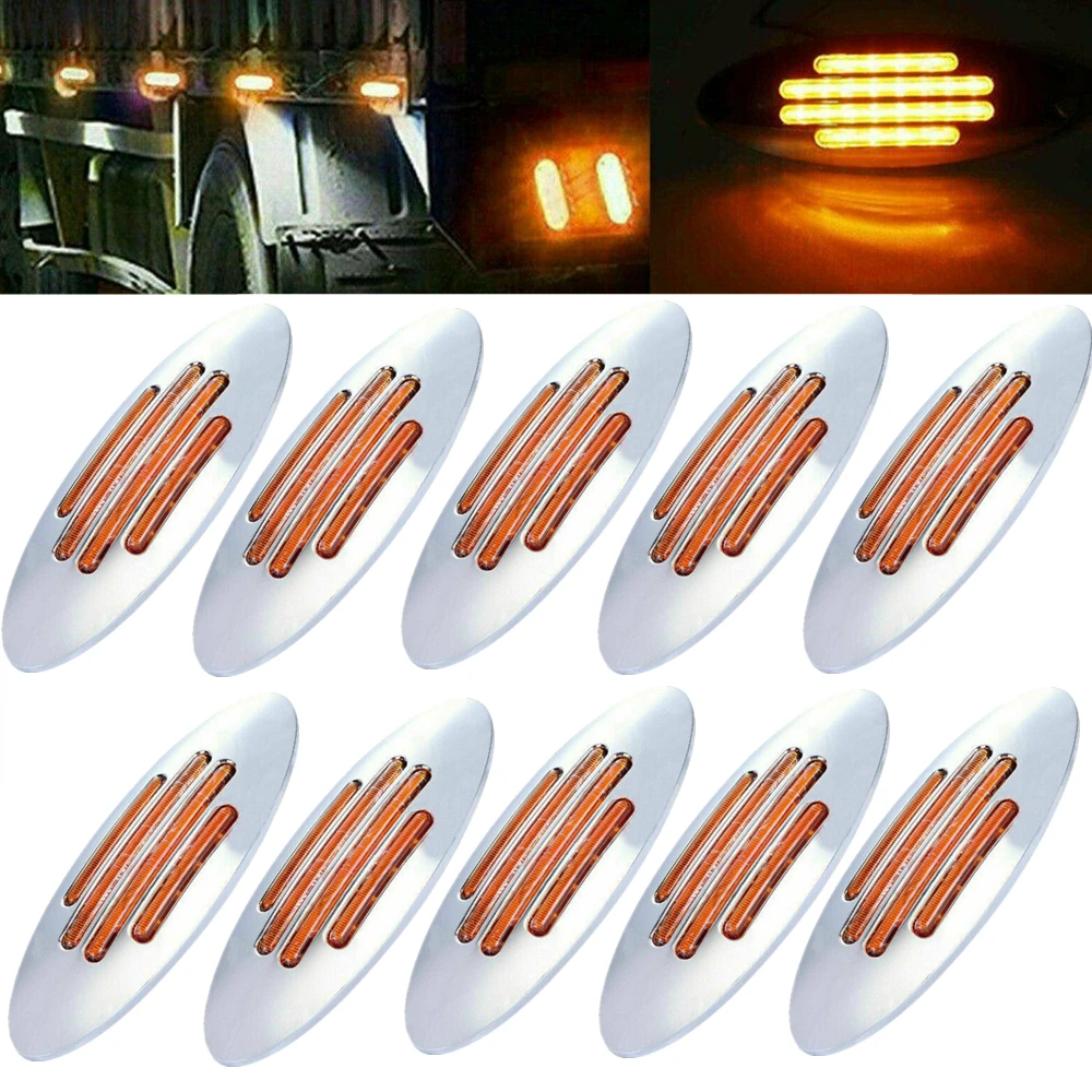 10PCS Marker Lights Flatline Amber Oval Semi Truck 24LED 12v Trailer Lights LED Lamp Truck Replacement Side Light