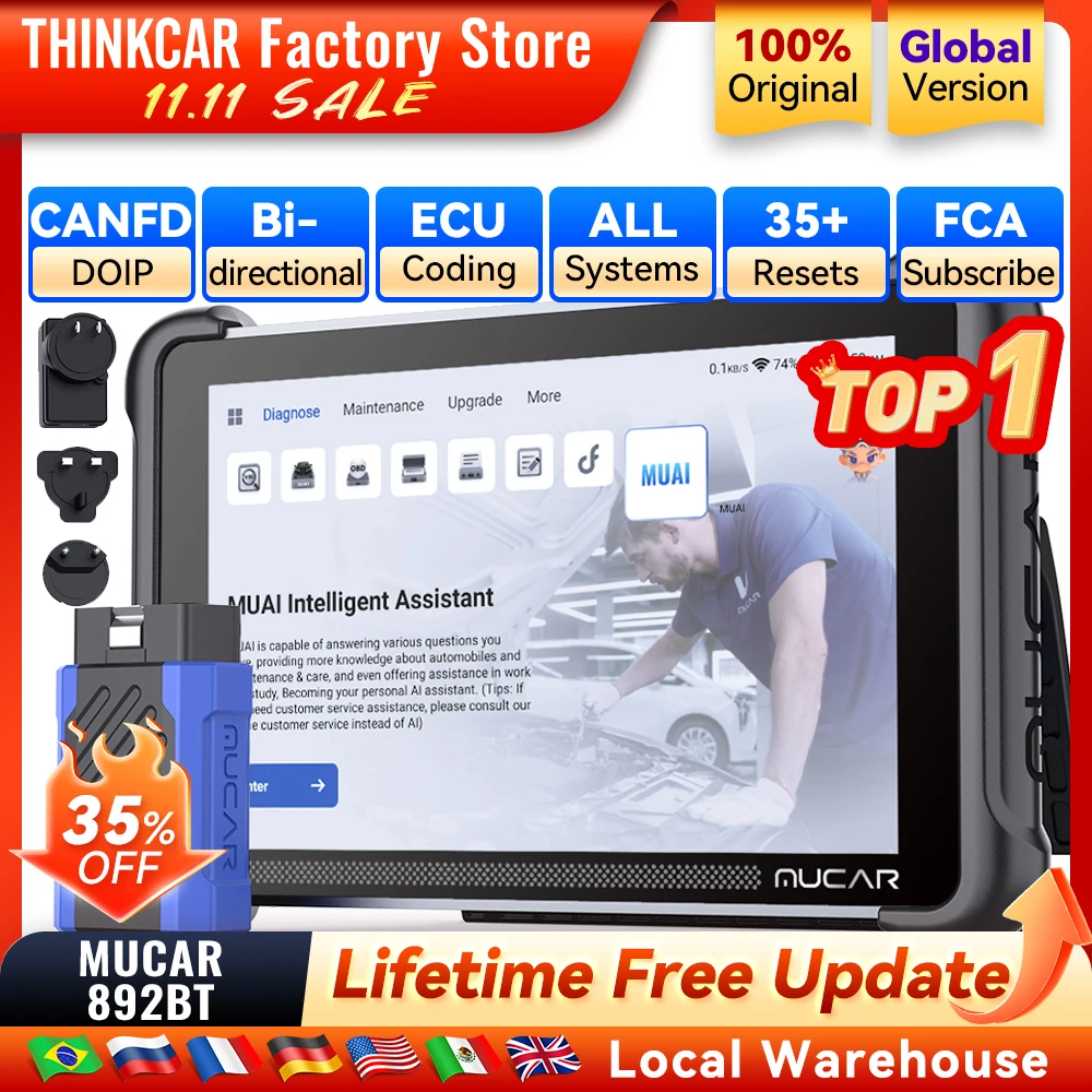 

MUCAR 892BT AI Assist Automotive Tool Bi-directional Obd2 Scanner ECU Coding Car Diagnostic Tool CANFD DOIP 35 Reset Full System