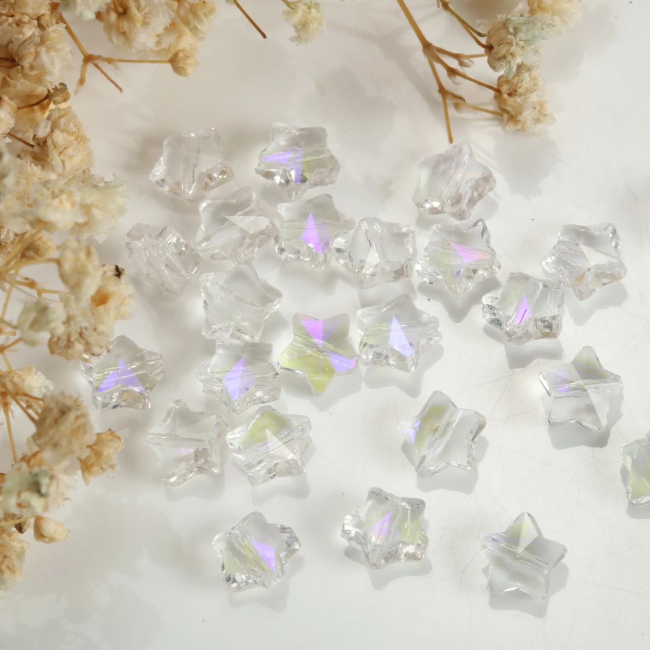 8mm Clear AB Color Star Shaped Glass Beads 10-80pcs Shiny Faceted Loose Spacer Beads for DIY Jewelry Making Bracelet Necklace