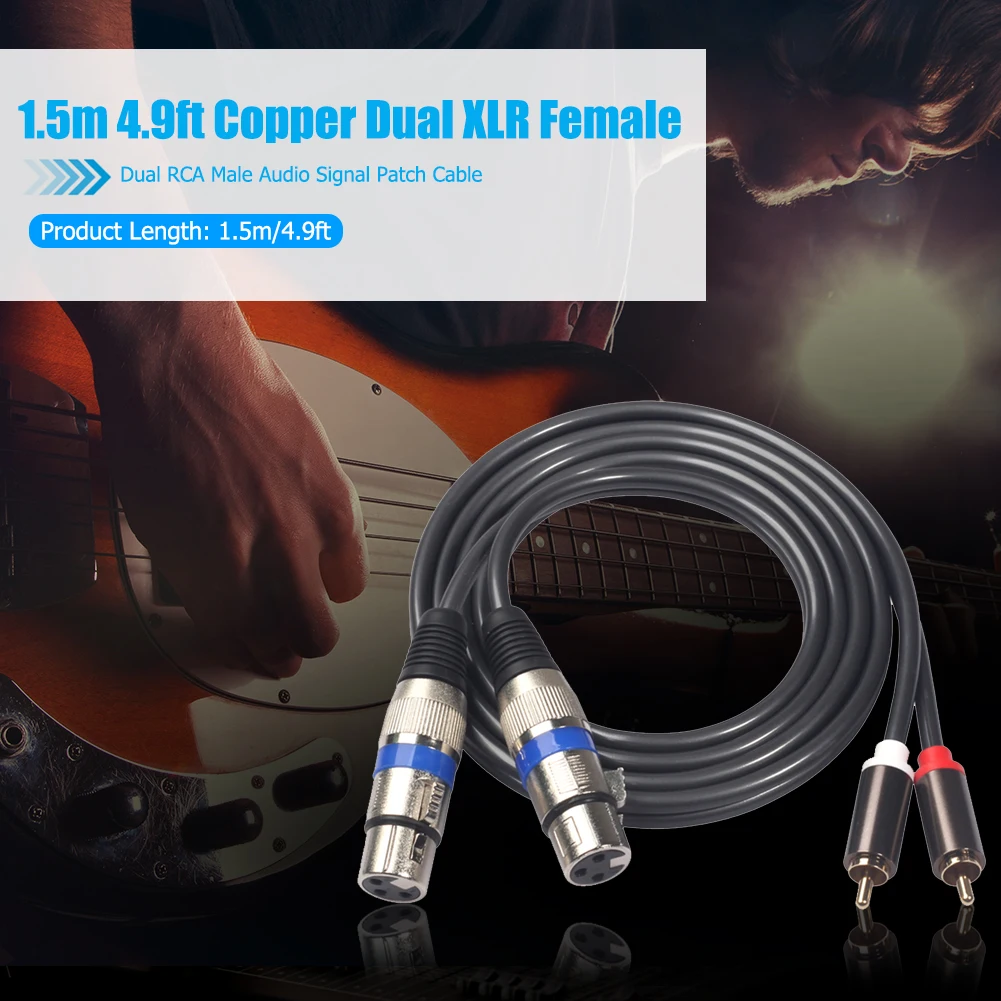 1.5m 2XLR to 2RCA Female to Male Audio Cable Wire for Microphone Mixer Amplifier