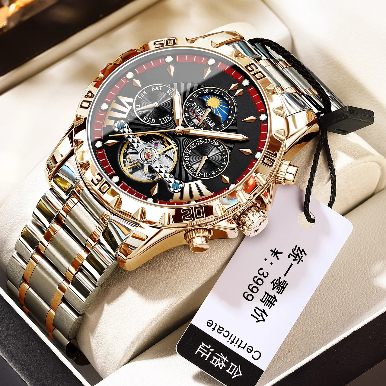 Mens Brand Business Wristwatch Fashion Automatic Mechanical Watch Luxury Tourbillon Man Waterproof Sport Calendar Luminous Clock