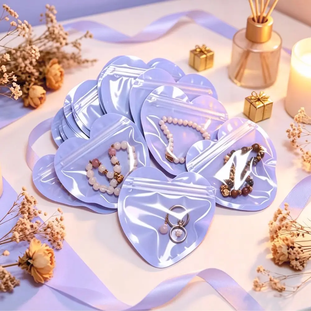 12/36pcs Purple Heart Shaped Ziplock Bags, Resealable Plastic Pouches for Jewelry, Small Gifts, Craft Storage Packaging YMY