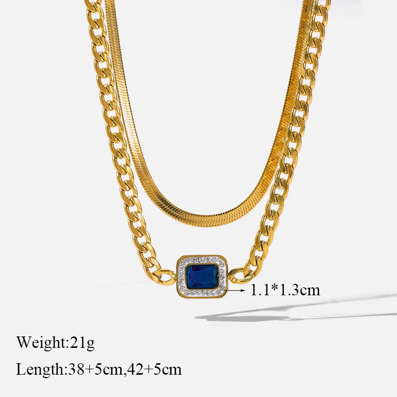 EILIECK 316L Edelstahl Blauer Zirkon Kristall Charm Halskette Ohrringe Armband Für Frauen Goldfarben Schmucksets Accessoires – Detail 8