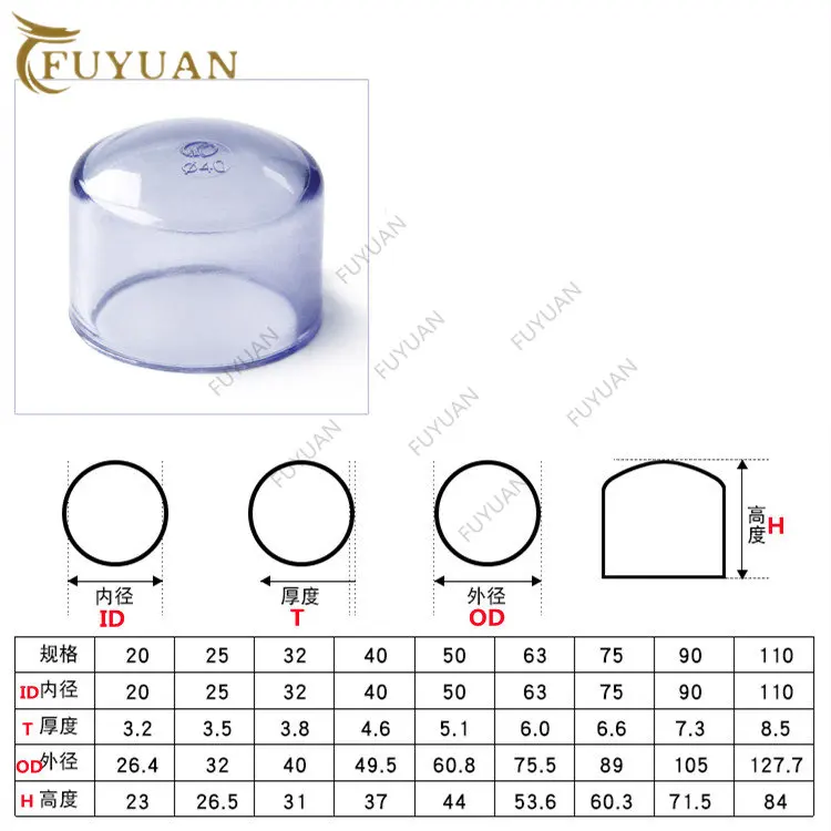 Conector de tubería de PVC, tapa de extremo transparente de 20, 25, 32, 40, 50, 63, 75, 90mm, accesorio de tubería de PVC, relleno Sub, 1 ud.