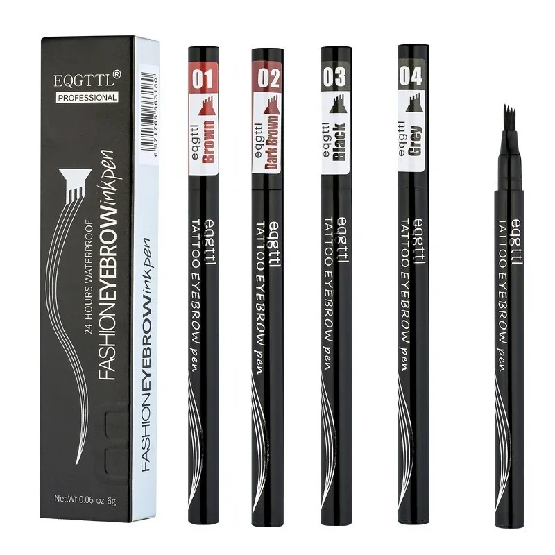 Four-headed Eyebrow Pencil Waterproof, Sweat-proof, Non-fading Black Brown Liquid Eyebrow Pencil Natural Eyebrow Pencil