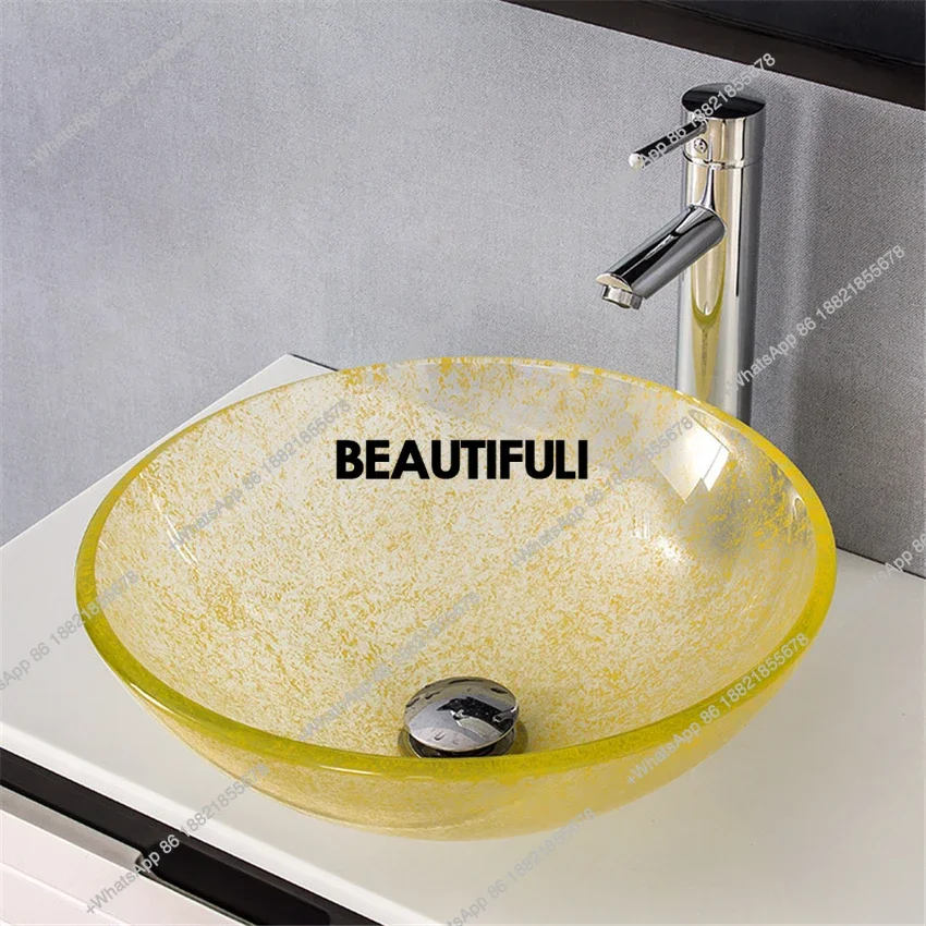 RR Modern art Bathroom Washbasin Countertop Tempered Glass Basin Sink Faucet Set Washroom Vessel Vanity Bar