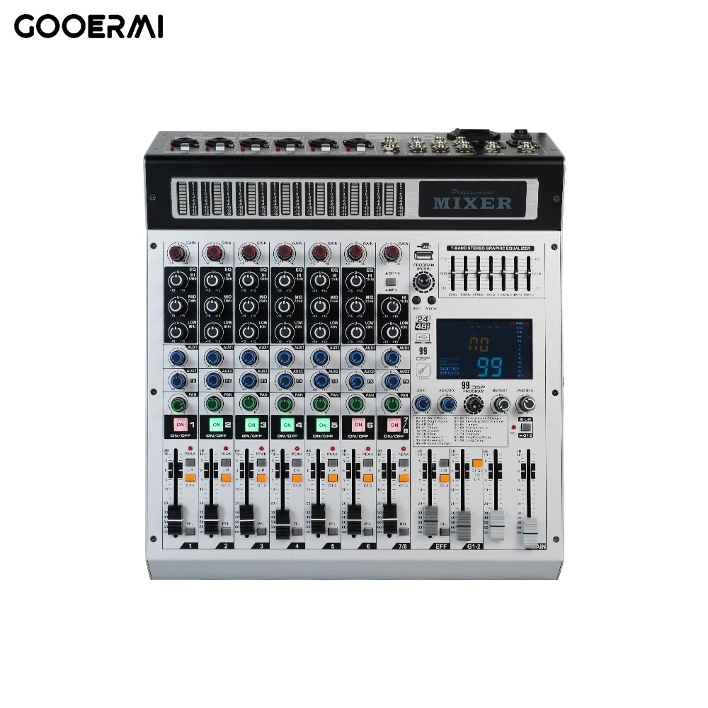 8 Channel Audio Mixer Professional Mixing 99 DSP Digital Effects Audio Console DJ Audio Console For Karaoke Recording