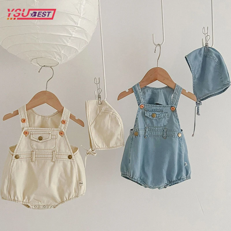 Baby Girls Boy Denim Romper Summer Newborn Rompers 2pcs Cotton Short Sleeved Denim Rompers Kids Onepiece Fashion Baby Clothing