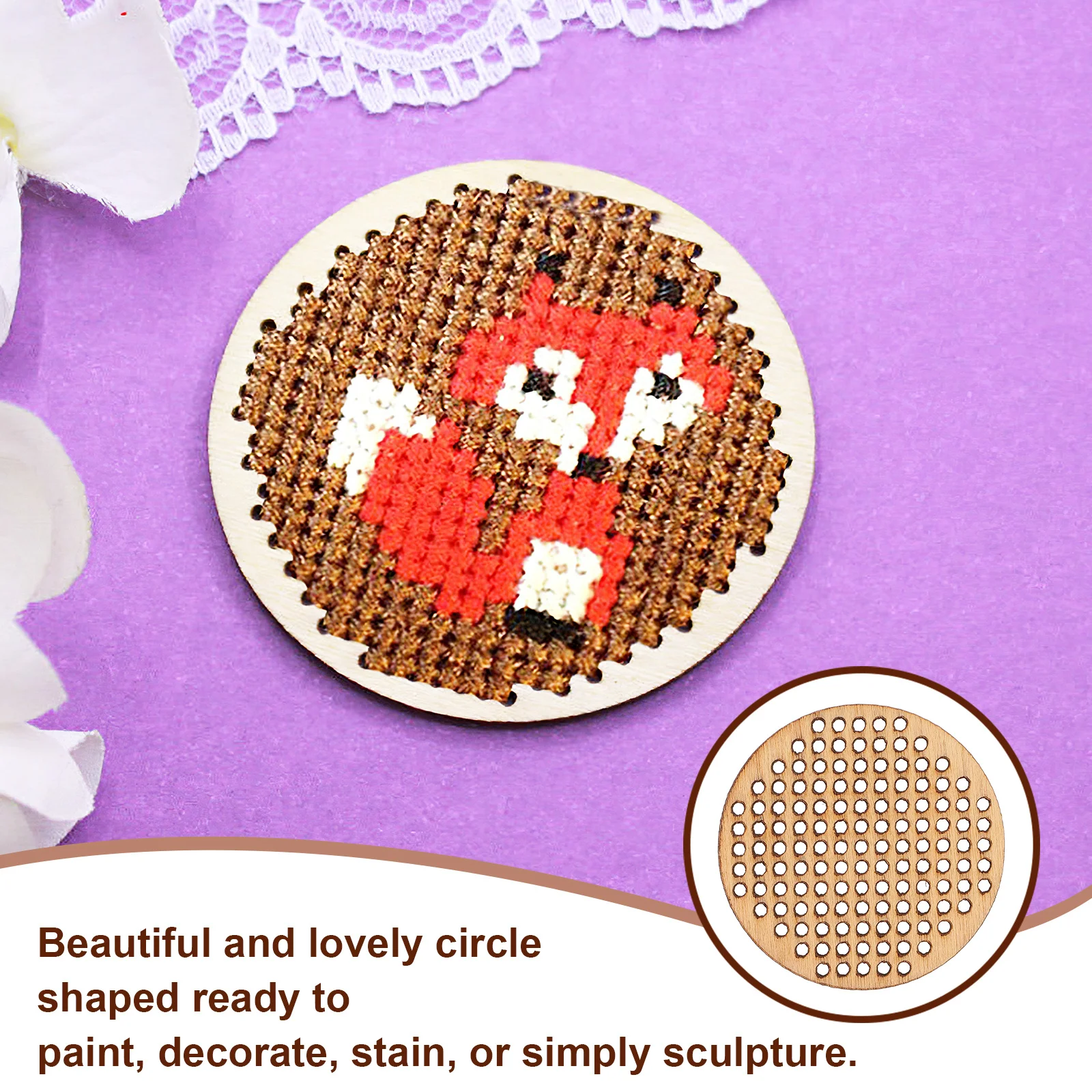 

20pcs Cross Stitch Ornament Circle Wood Discs Blank Round Diy Crafts For Christmas Decoration Handicraft Supplies