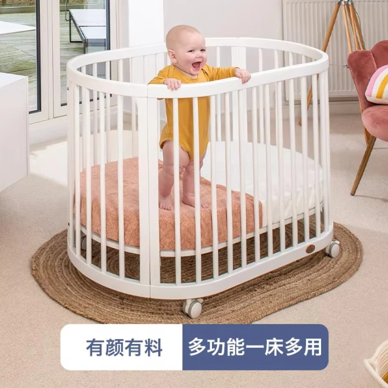 Solid wood crib multifunctional movable round bed