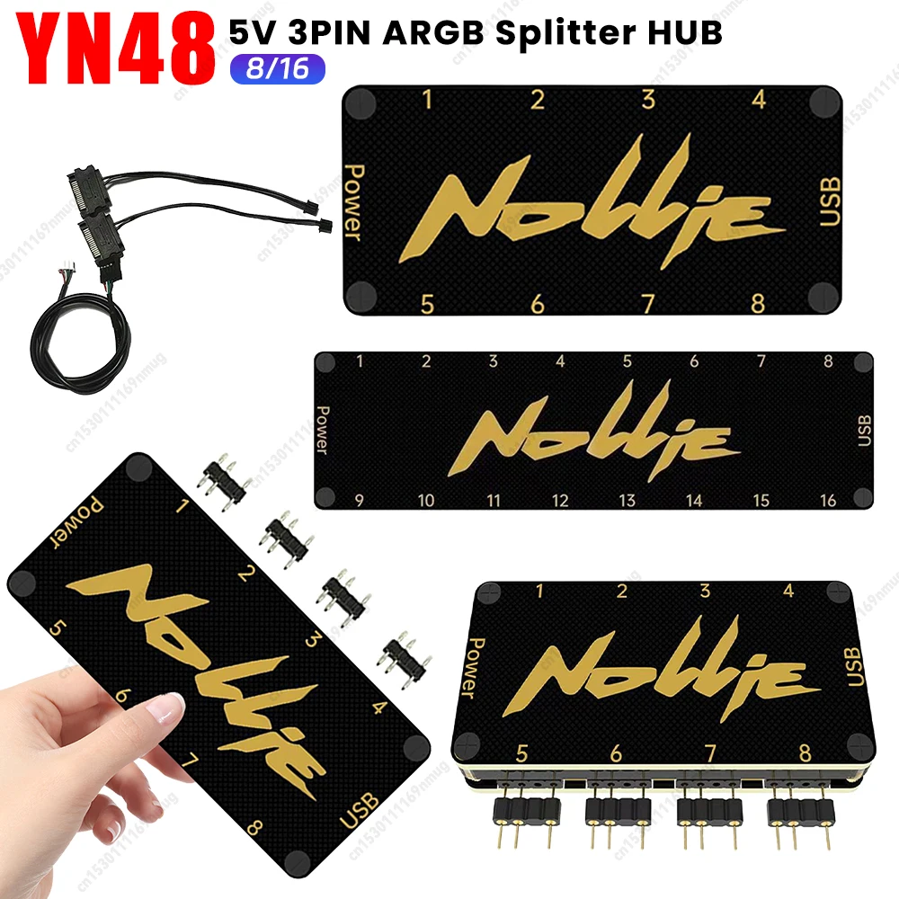 

5V 3PIN Addressable ARGB Splitter Support SignalRGB OpenRGB ARGB Fan HUB Controller SATA Power 8/16 Way for PC Chassis Case