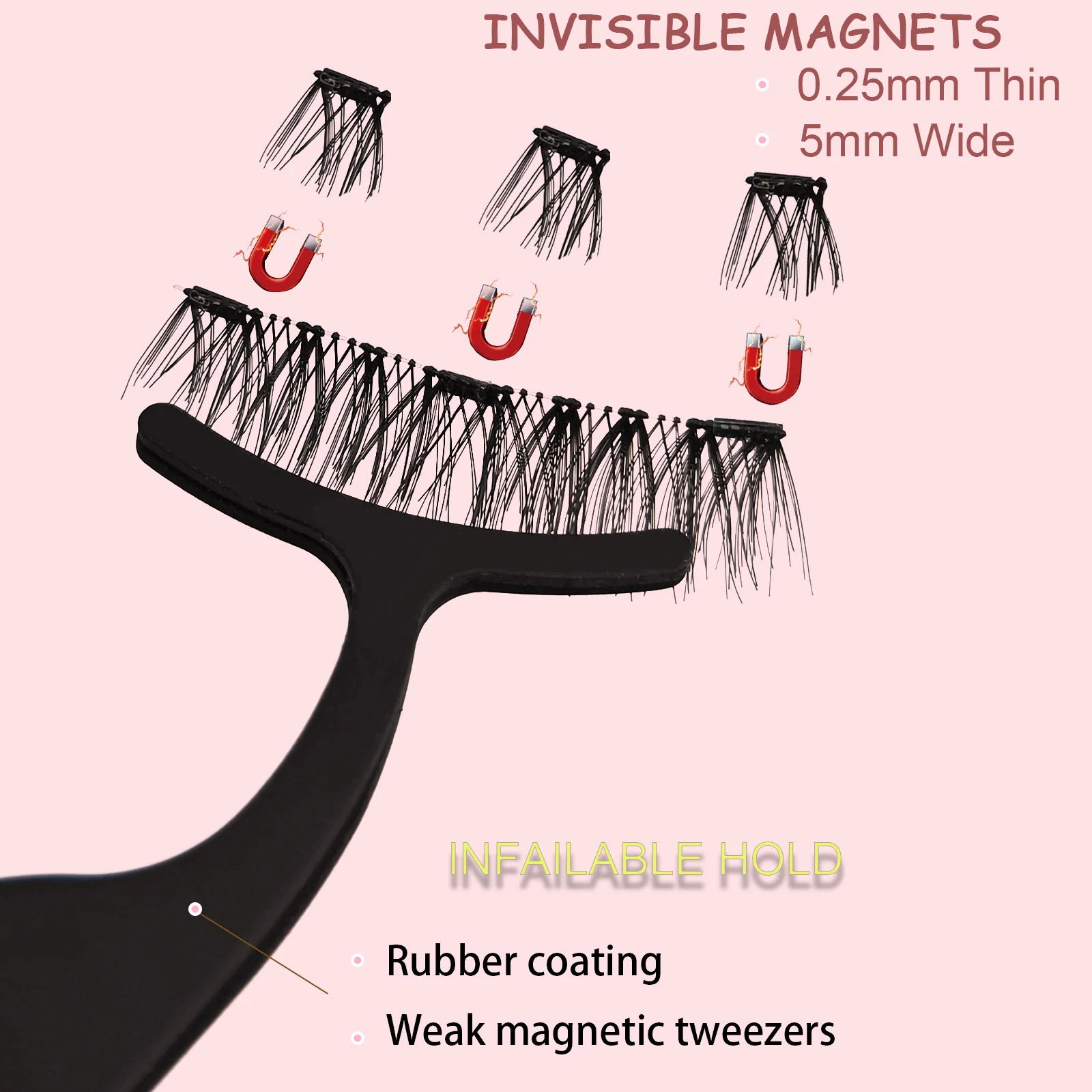 Pestañas magnéticas de aspecto natural (no necesita delineador) 3 imanes, grupos de imanes, tiras dobles, clip fácil y reutilizable (Very Natura