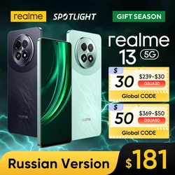 [Мировая премьера] realme 13 5G смартфон Dimensity 6300 5G чипсет 50 МП OIS камера 120 Гц дисплей 45 Вт зарядки 5000 мАч аккумулятор GT режим 60 кадров в секунду игровая система охлаждения пара IP64 NFC